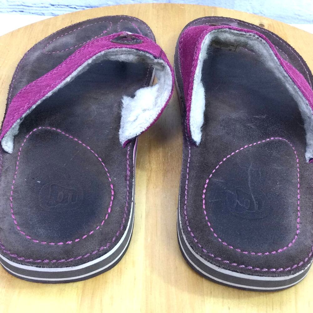 Merrell Fetch Plum Boho Sherpa Coastal Granola Girl Suede Thong Flip Flop 9 - Picture 7 of 9